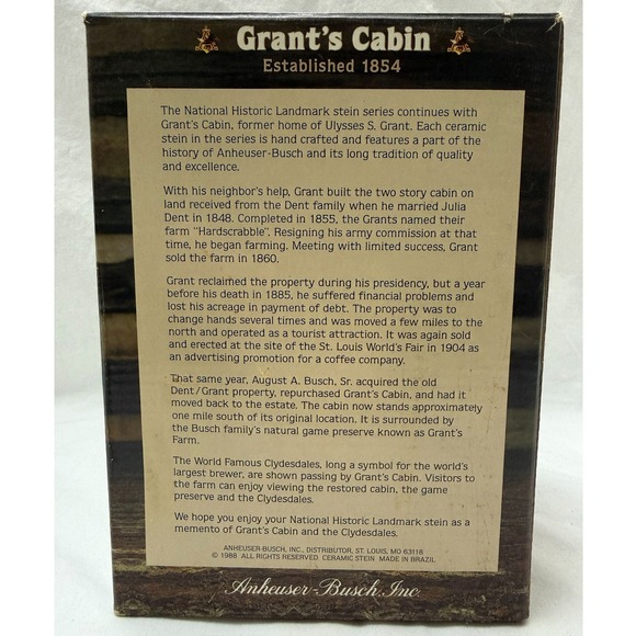 Vintage 1988 Budweiser Beer Stein Grant's Cabin Landmark Series A With Box - Picture 3 of 12